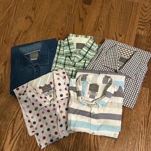 Lot of 5 Thomas Dean Button Up Shirts XL 5 Long Sleeve & 1 short sleeve